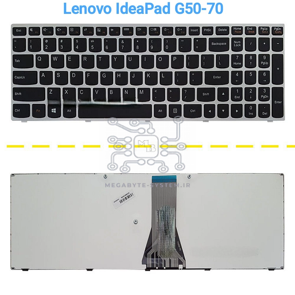 کیبورد لپ تاپ لنوو مدل  Lenovo Ideapad G51 75 با فریم نقره ای